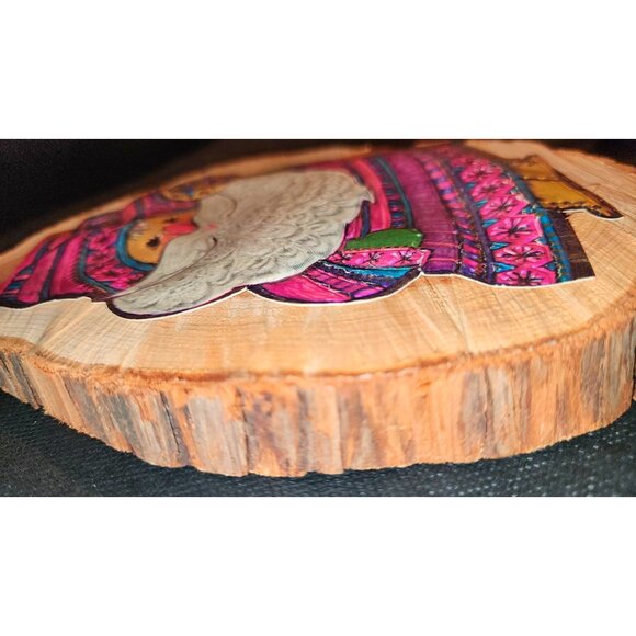 Decorative Santa Claus Wood Slice Ornament With Hand-Painted Design  Red Yarn Ha - Picture 6 of 10